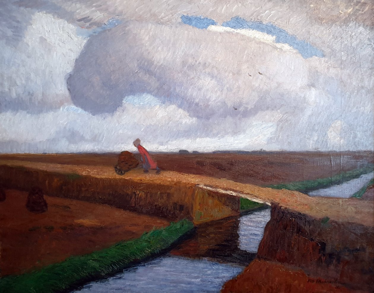 Jesienny krajobraz na wybrzeżu Morza Północnego z kanałem autorstwa Otto Modersohn