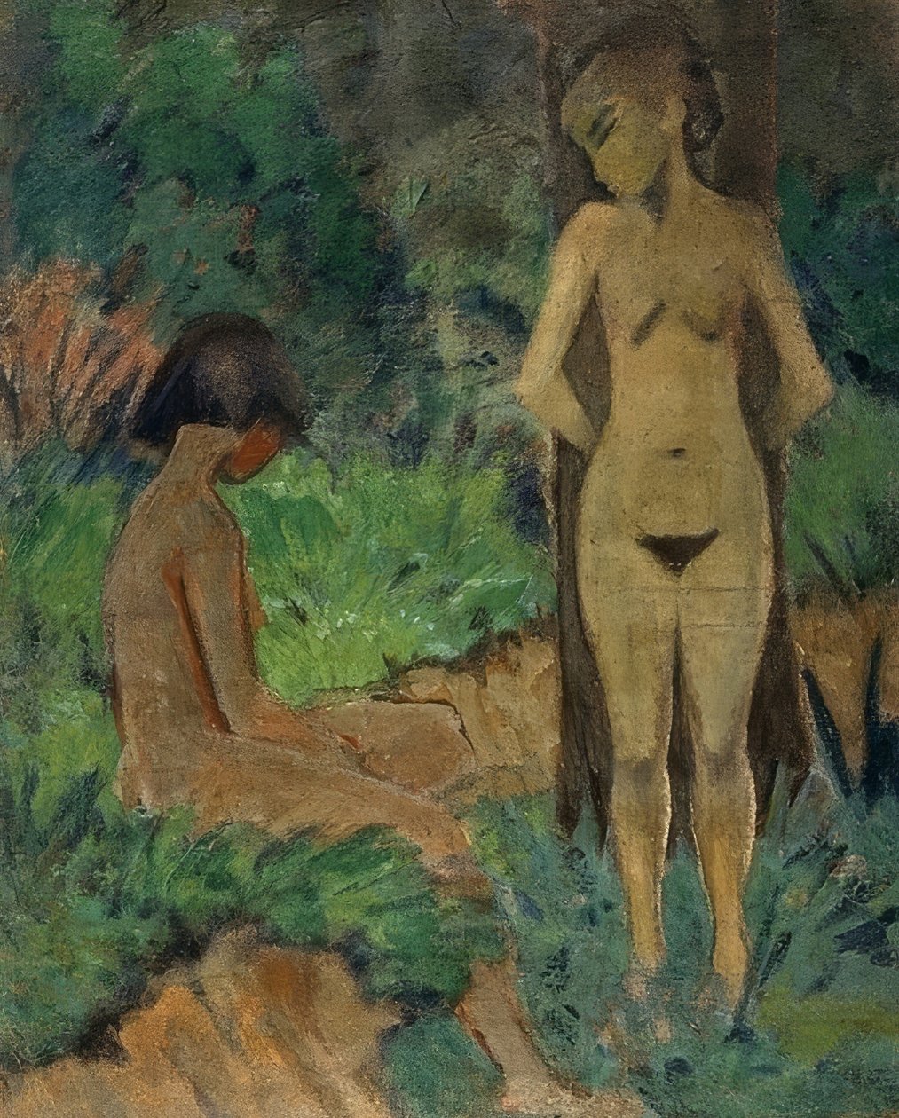 Kąpiących się pod drzewami. Około 1912 autorstwa Otto Mueller