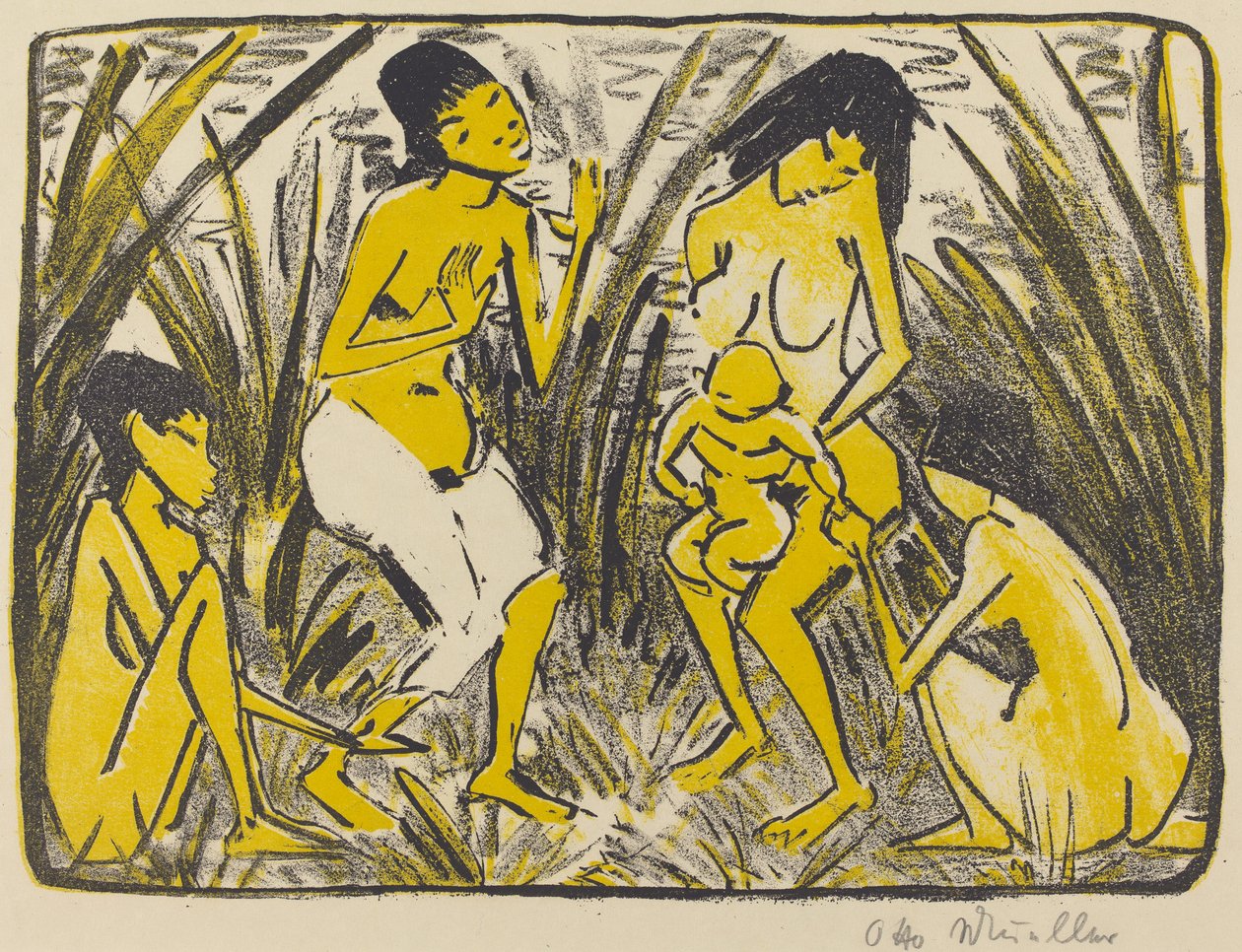 Znalezienie Mojżesza (Auffindung des Moses), ok.1920 (litografia w czerni i złocie) autorstwa Otto Mueller