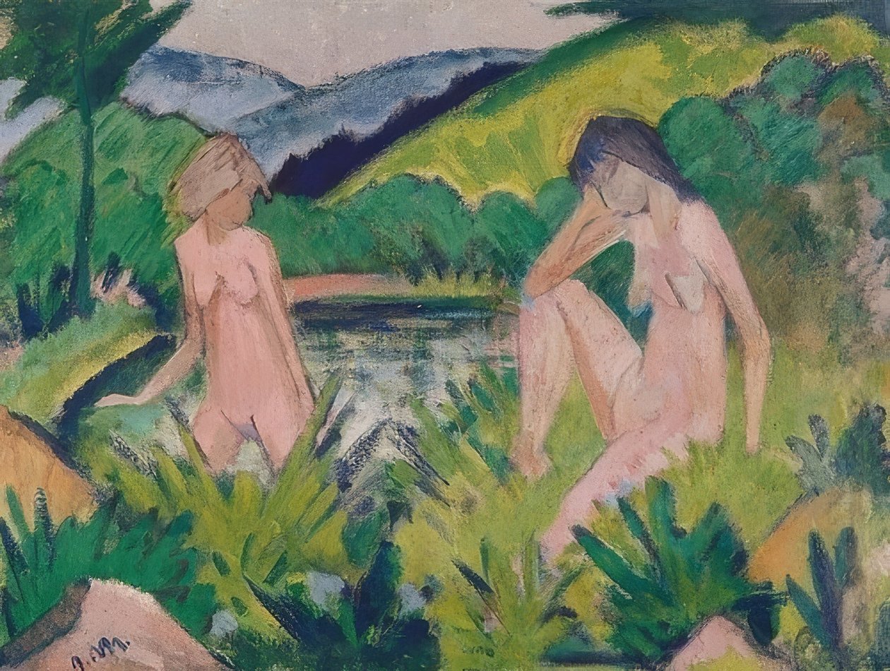 Dziewczyny nad wodą (Dwie dziewczyny nad wodą). 1926 autorstwa Otto Mueller