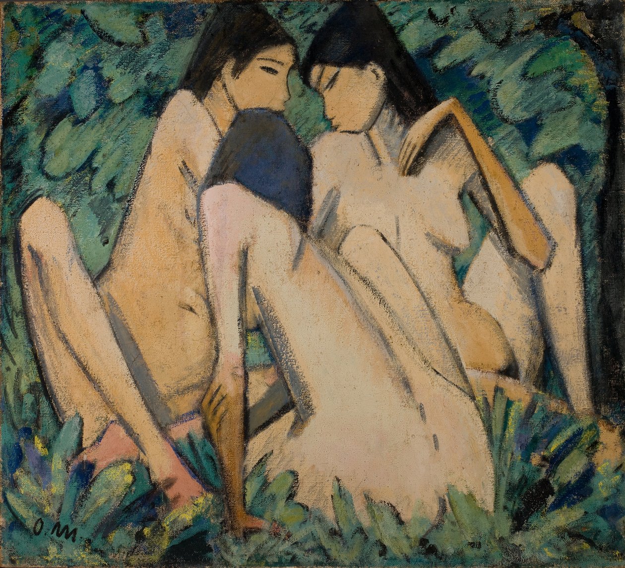 Trzy dziewczyny w lesie, ok. 1920 (olej i tempera na panelu) autorstwa Otto Muller or Mueller