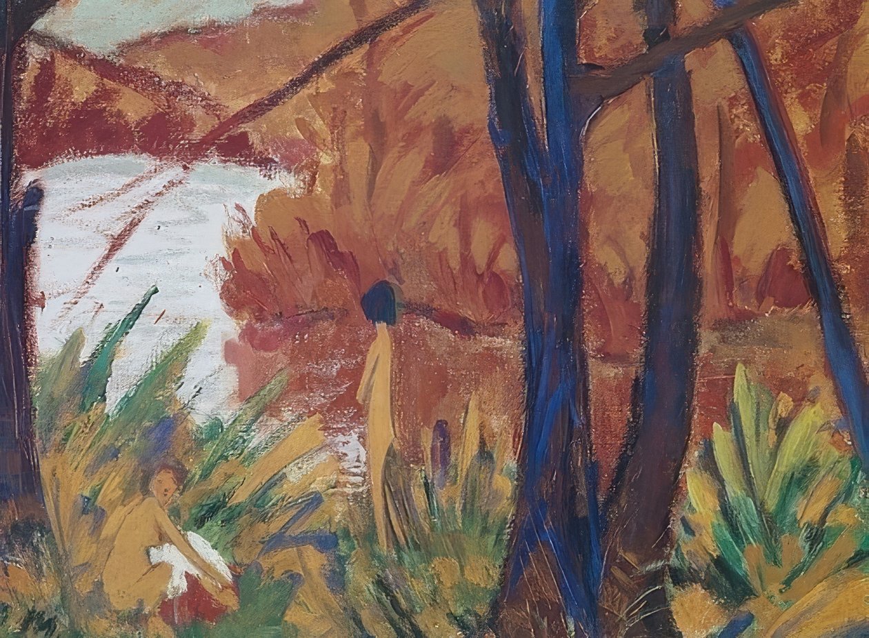 Jezioro leśne z dwoma aktami. 1915 autorstwa Otto Mueller