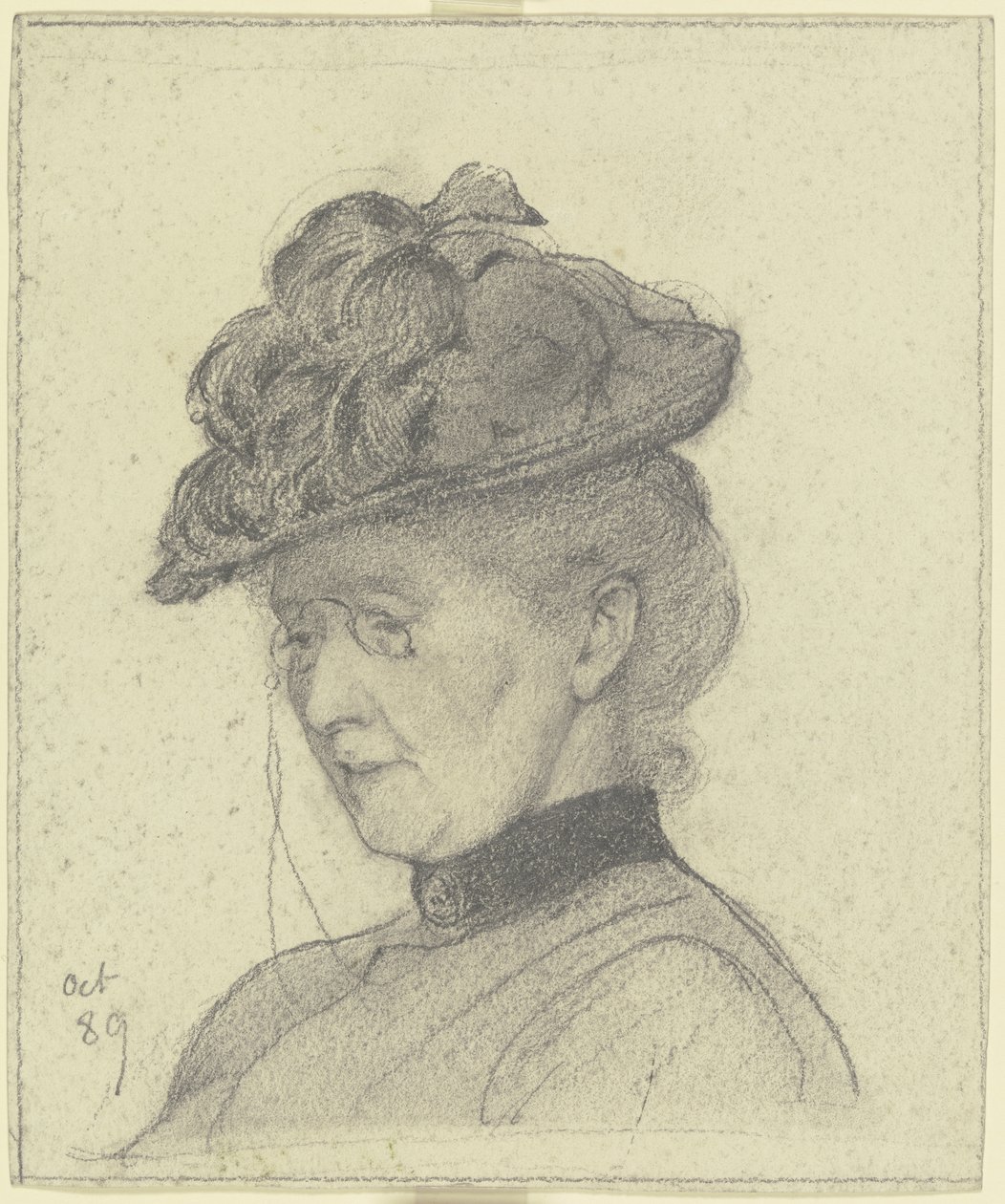 Portret Luise Scholderer w kapeluszu autorstwa Otto Scholderer