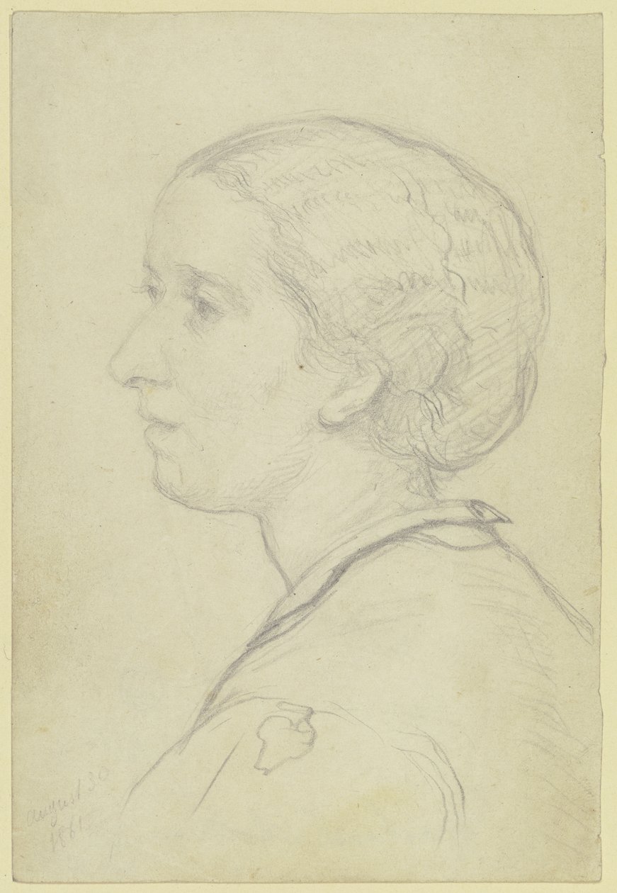 Portret Luise Steuerwaldt, przyszłej żony artysty, z profilu w lewo autorstwa Otto Scholderer