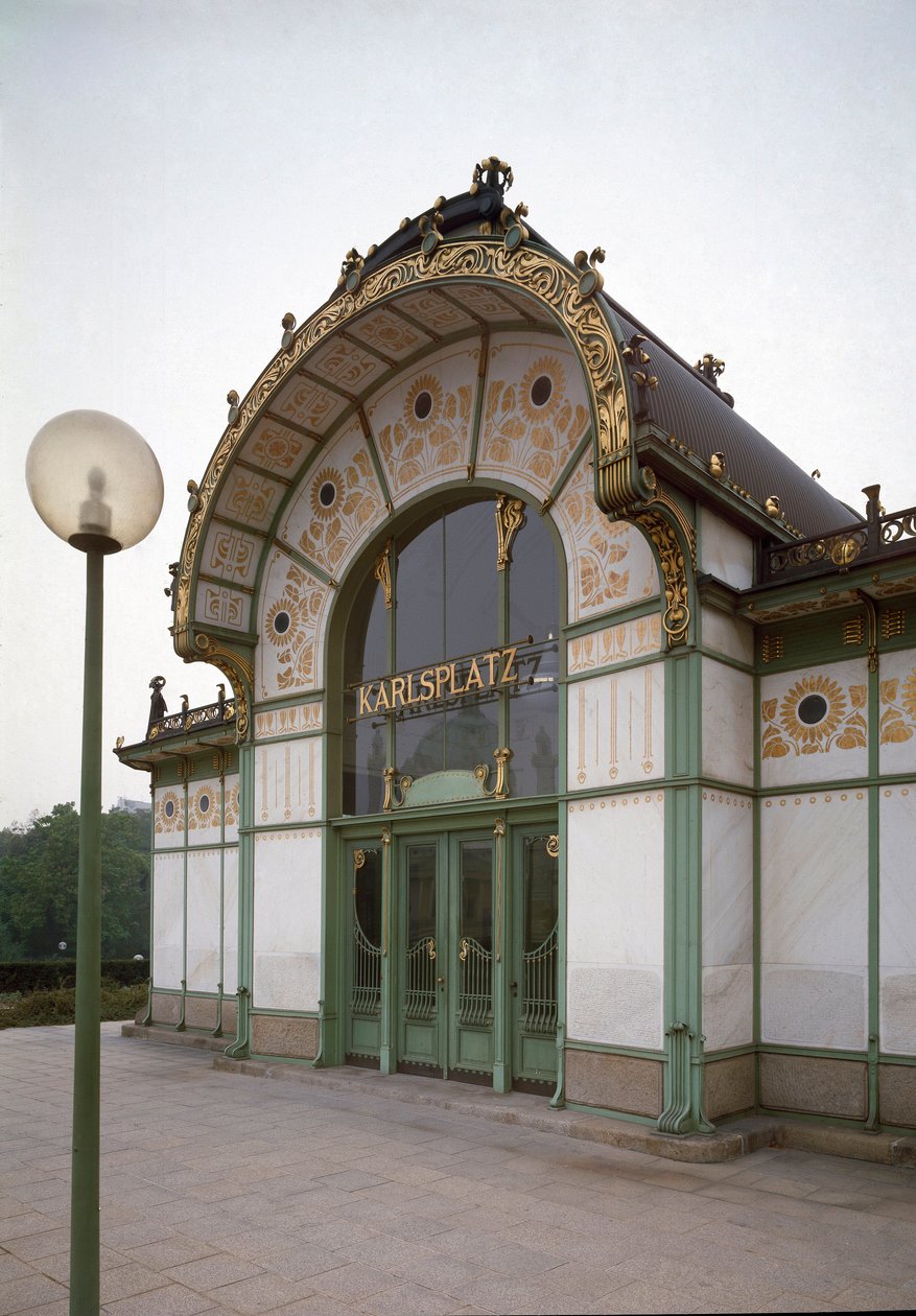 Art Nouveau: widok na pawilon stacji metra Karlsplatz (obecnie kawiarnia) wykonany przez architekta Otto Wagnera (1841-1918) (Secesja Wiedeńska) 1894-1899 Wiedeń, Austria autorstwa Otto Wagner