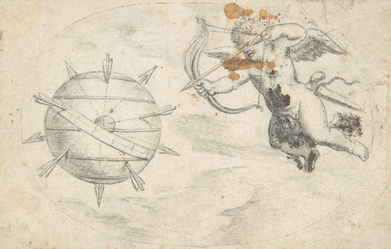 Strzały wystrzeliwujące Kupidyna w World Globe, 1608 lub krótko przed. autorstwa Otto van Veen.