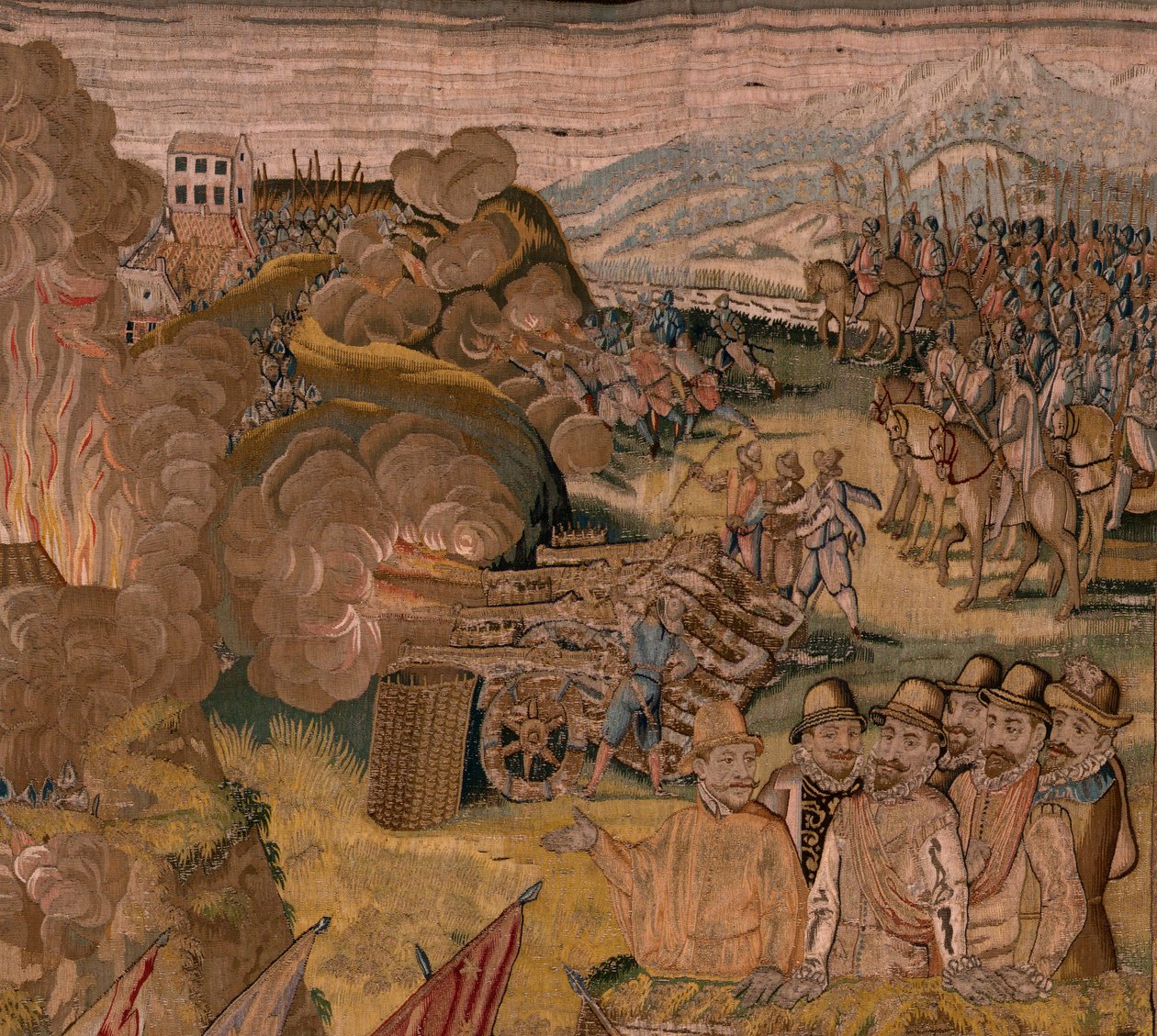 Flamandzki gobelin. Seria Triumfy i bitwy arcyksięcia Alberta. Nocny szturm na Ardres lub Zdobycie dolnego miasta Ardres (Asalto nocturno de Ardrés o Toma de la baja villa de Ardrés). Trzeci gobelin w serii. Model Otto van Veen i Hans I Snell autorstwa Otto van Veen