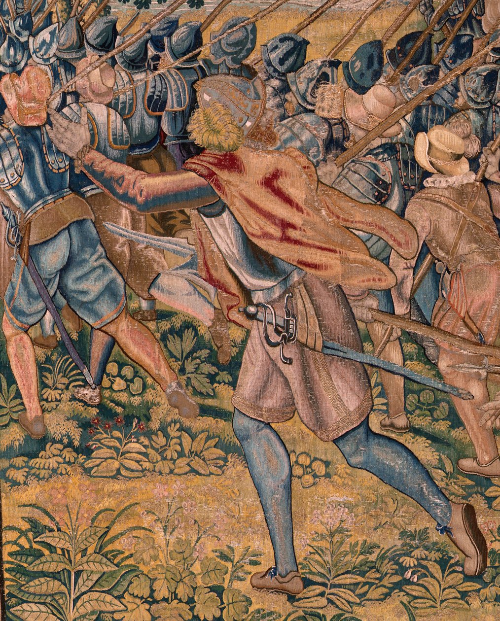 Flamandzki gobelin. Seria Triumfy i bitwy arcyksięcia Alberta. Nocny szturm na Ardres lub Zdobycie dolnego miasta Ardres (Asalto nocturno de Ardrés o Toma de la baja villa de Ardrés). Trzeci gobelin w serii. Model Otto van Veen i Hans I Snell autorstwa Otto van Veen