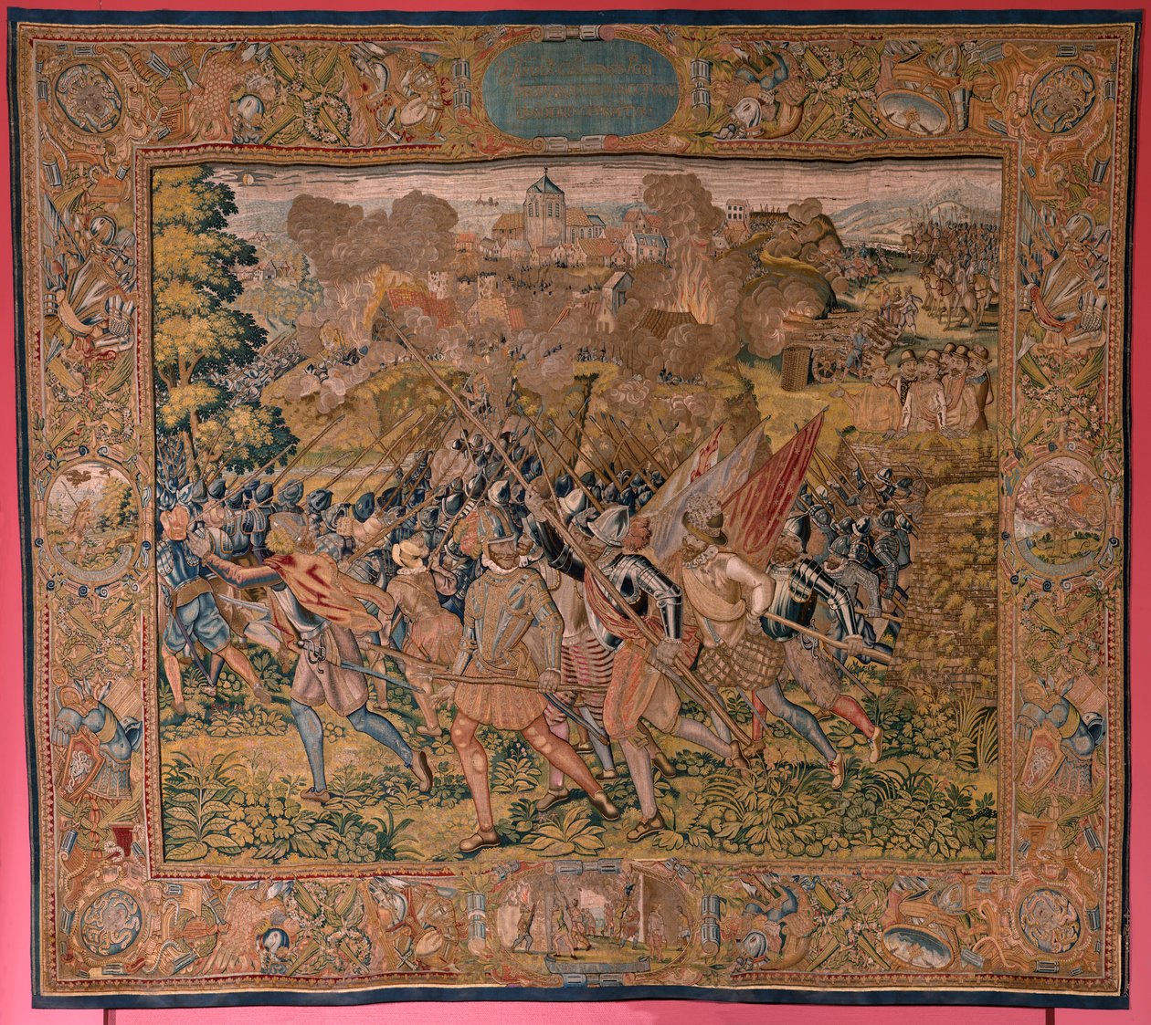 Flamandzki gobelin. Seria Triumfy i bitwy arcyksięcia Alberta. Nocny szturm na Ardres lub Zdobycie dolnego miasta Ardres (Asalto nocturno de Ardrés o Toma de la baja villa de Ardrés). Trzeci gobelin w serii. Model Otto van Veen i Hans I Snell autorstwa Otto van Veen