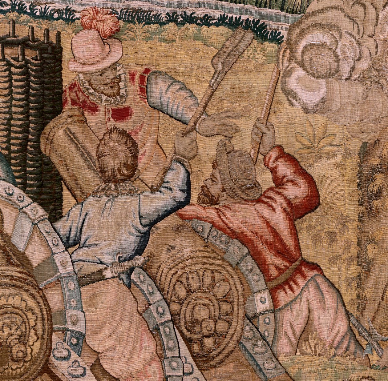 Flamandzki gobelin. Seria Triumfy i bitwy arcyksięcia Alberta. Zdobycie miasta Hulst (Toma de la Plaza de Hulst). Siódmy gobelin w serii. Model Otto van Veen i Hans I Snellinck. Manufaktura Martin Reynbouts, Bruksela autorstwa Otto van Veen