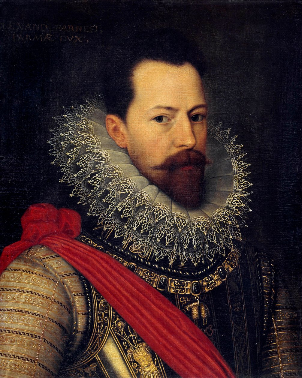 Portret kondotiera Aleksandra (Alessandro) Farnese, księcia Parmy, gubernatora Holandii (1545-1592) Obraz Octaviusa Van Veena (lub Vaeniusa lub Veniusa) (1556-1629) 1585 około Słońca. 0,58 X 0,48 m Bruksela, Muzeum Królewskich Sztuk Pięknych autorstwa Otto van Veen