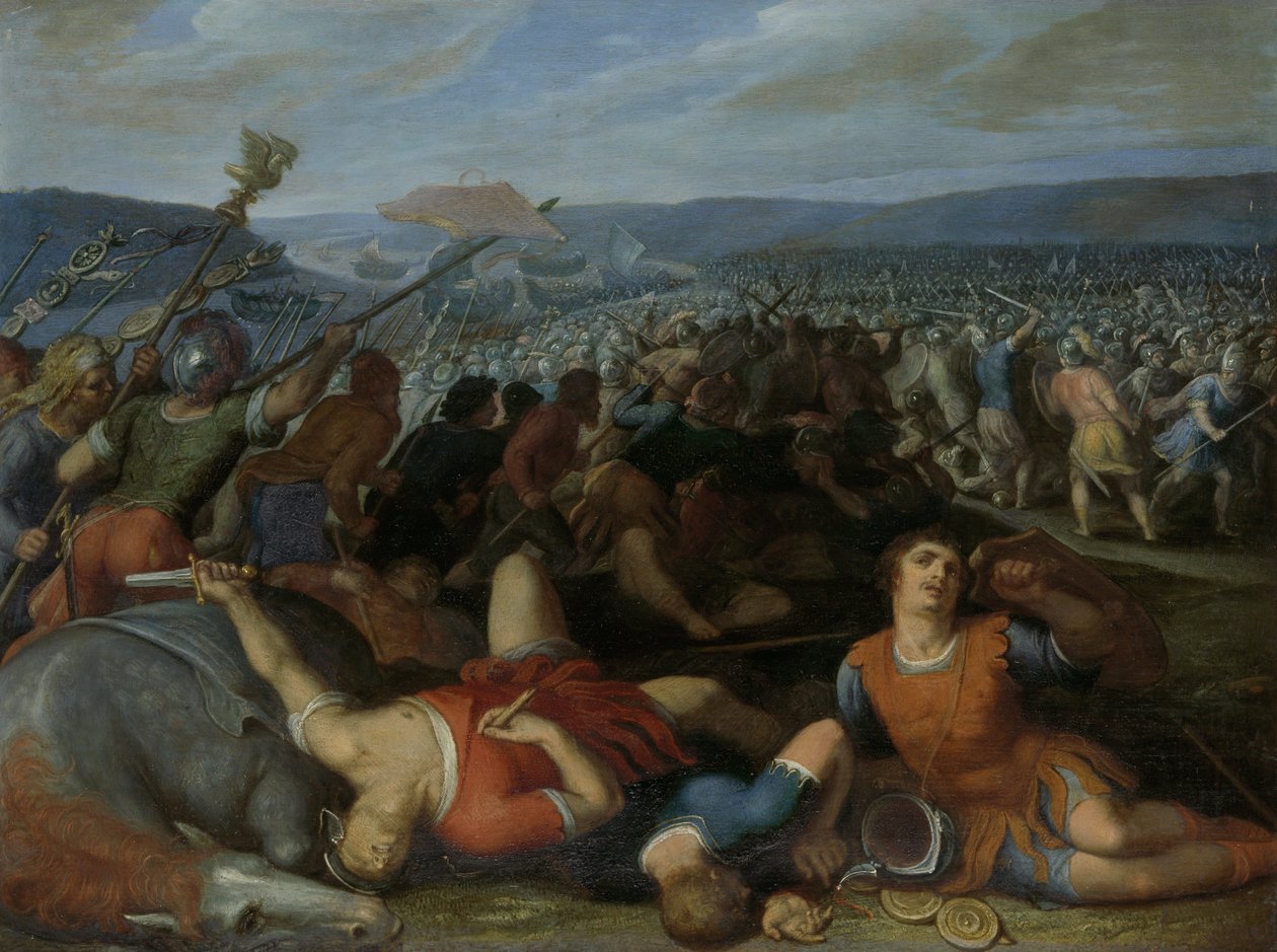 Batawowie pokonują Rzymian nad Renem, 1613 autorstwa Otto van Veen