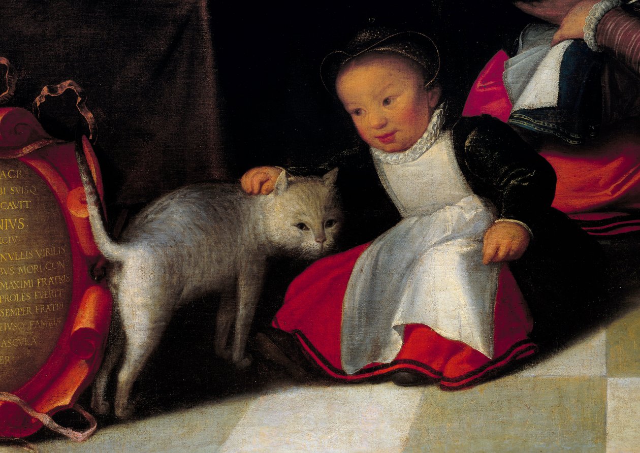 Artysta i jego rodzina Detal przedstawiający kota i dziecko. Obraz Octaviusa Van Veena (1556-1629) autorstwa Otto van Veen
