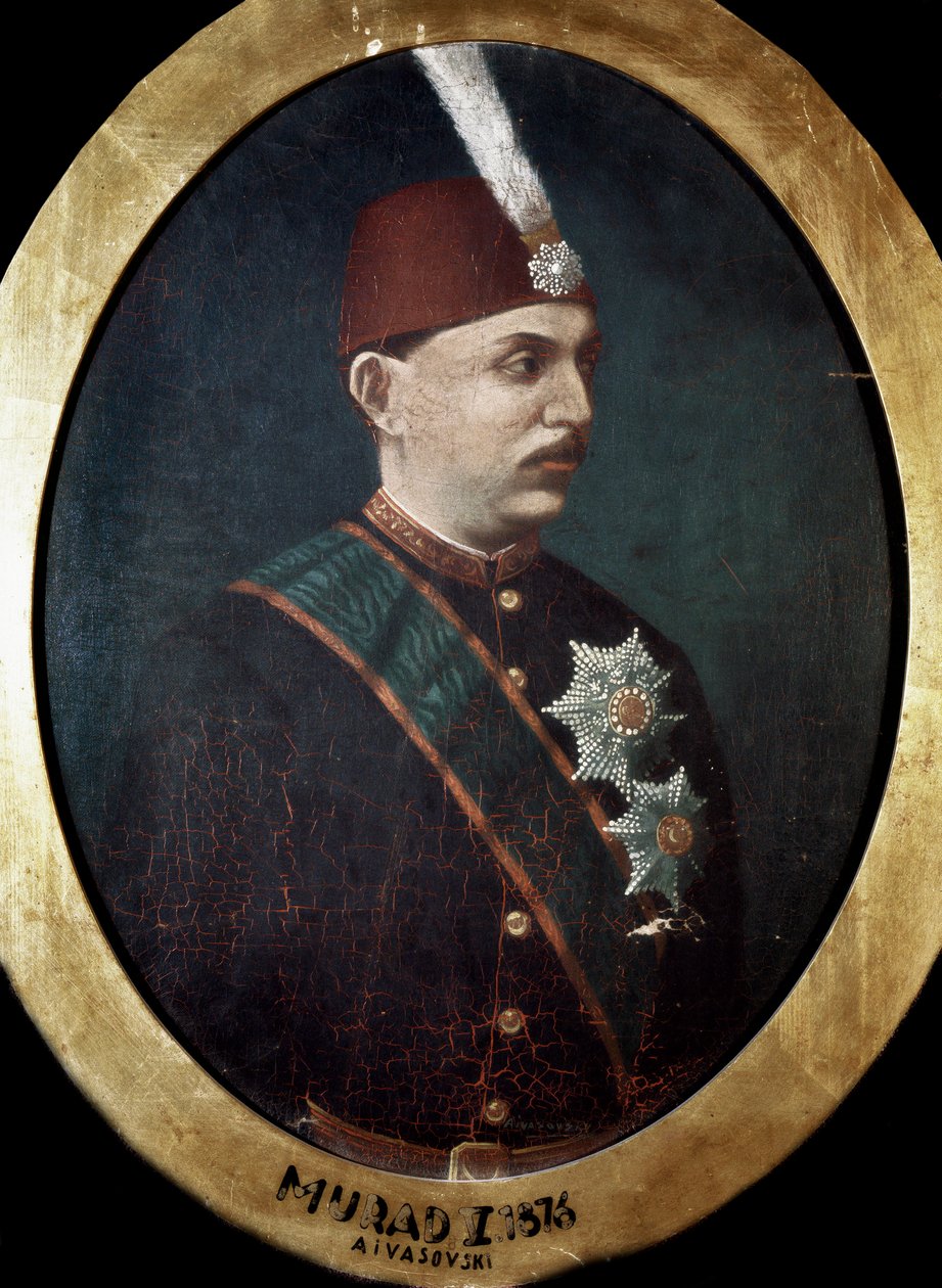 Imperium Osmańskie: Portret sułtana Mehmeda Murada V (1840-1910)” Malarstwo. 1876. Biblioteka Topkapi Sarayi w Stambule autorstwa Ottoman School