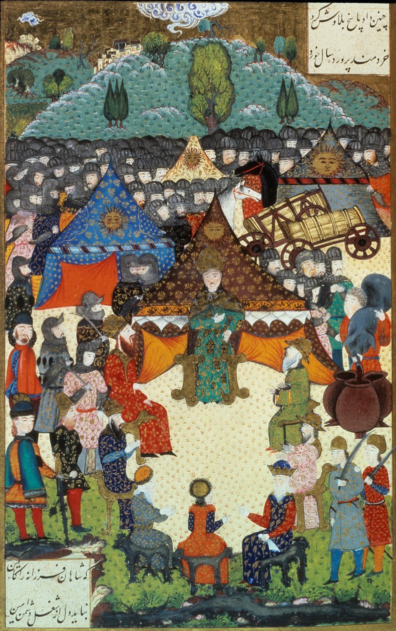 Imperium Osmańskie: reprezentacja sułtana Solimana (Sulejmana) Powiedziałem wspaniały (1520-1566) na jego dworze. Miniatura zaczerpnięta z 