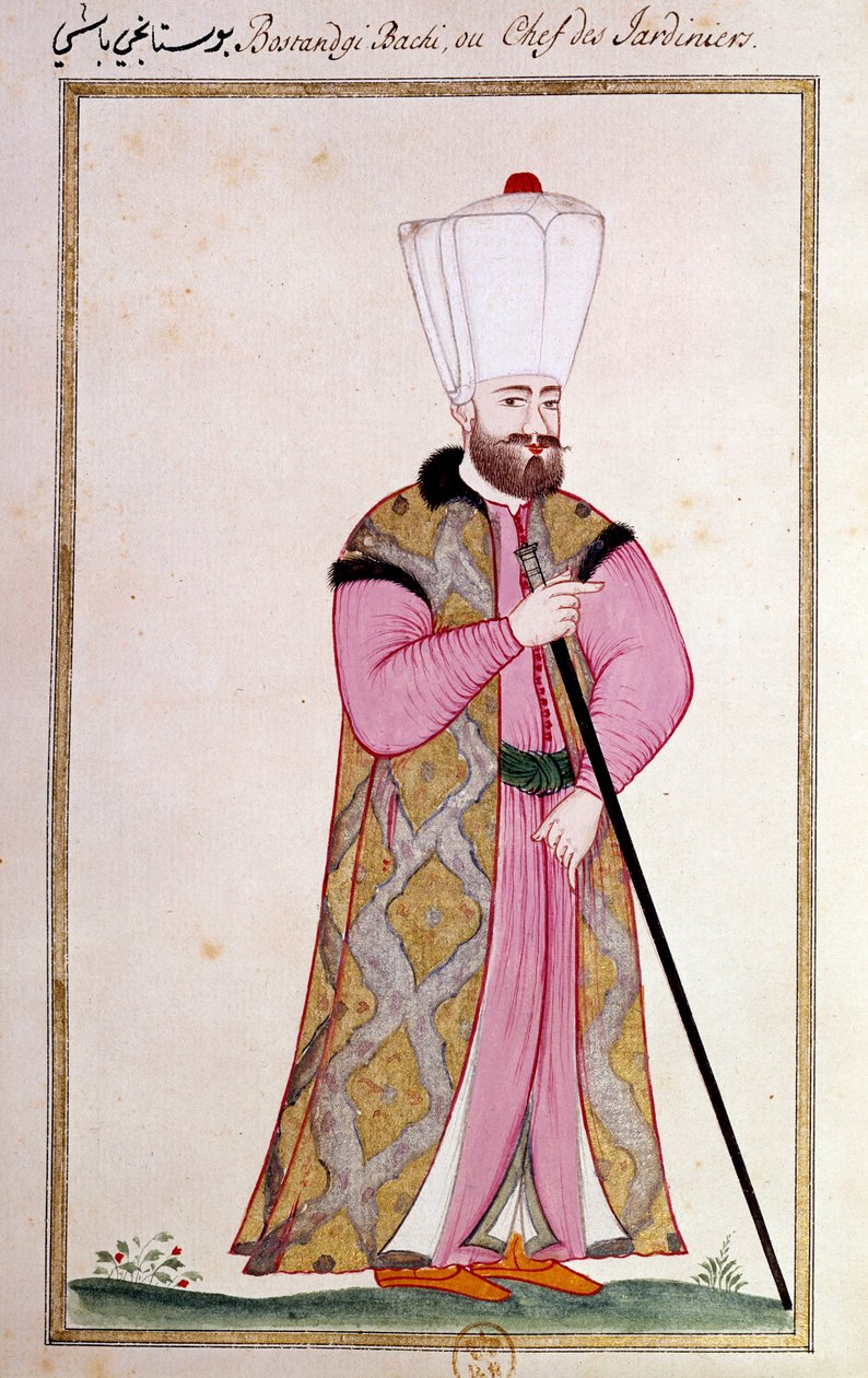 Sztuka osmańska: głowa ogrodników pałacu. Drukuj z rękopisu autorstwa Ottoman School