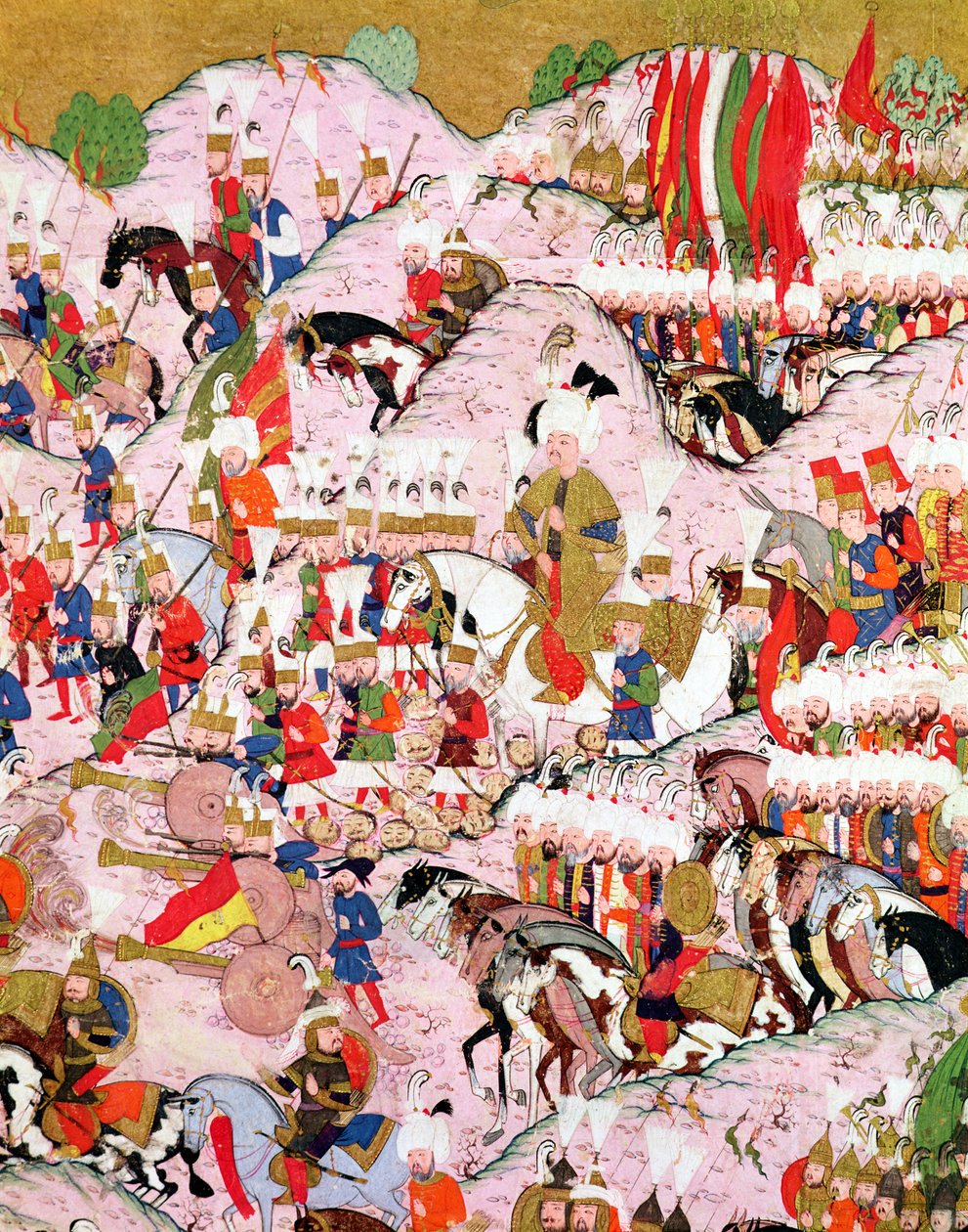 Rękopis TSM H.1524 „Hunername”: Sulejman Wspaniały (1494-1566) w bitwie pod Mohaczem w 1526 r., Z „Księgi doskonałości” Lokmana autorstwa Ottoman School