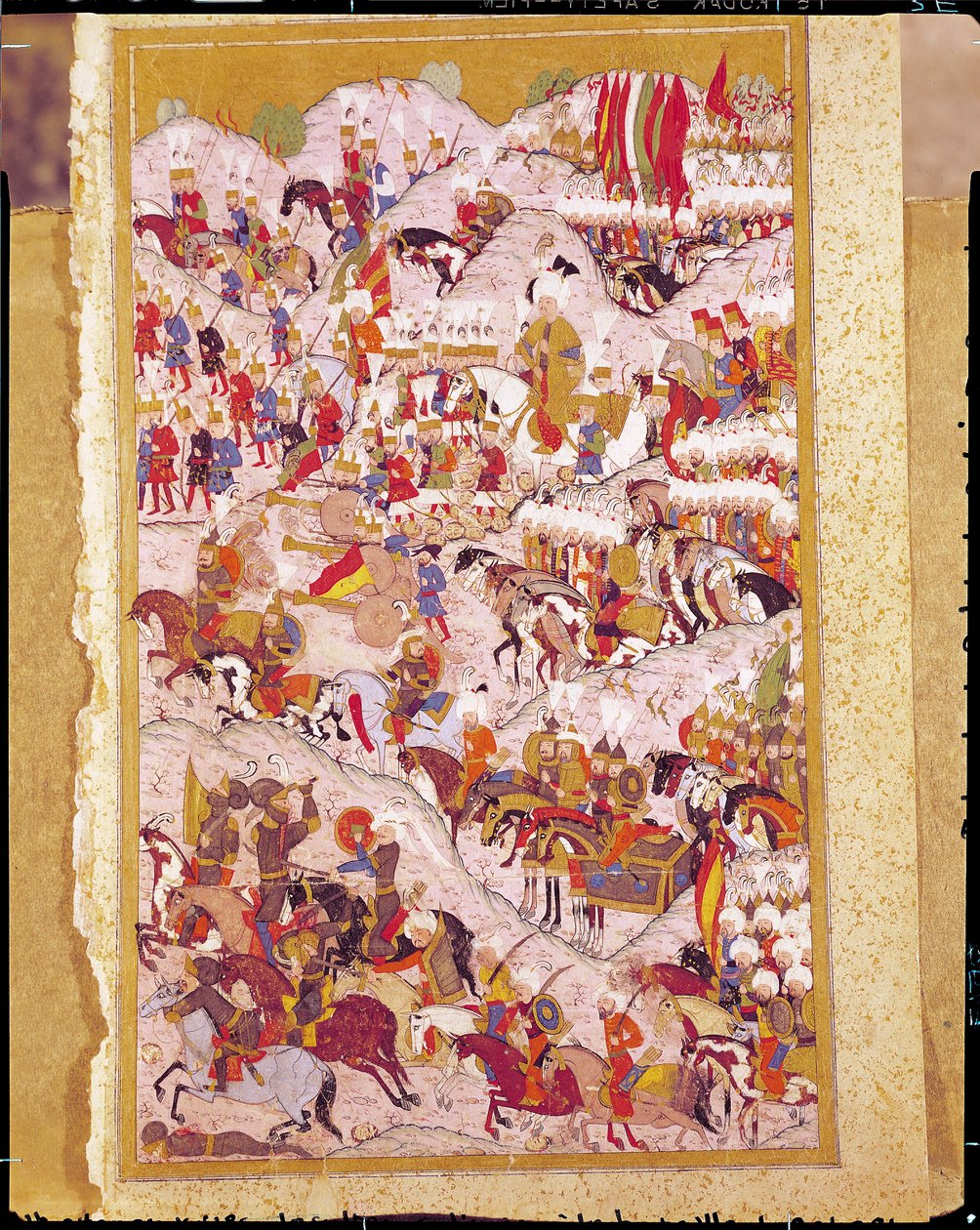 Rękopis TSM H.1524 „Hunername”: Sulejman Wspaniały (1494-1566) w bitwie pod Mohaczem w 1526 r., Z „Księgi doskonałości” Lokmana autorstwa Ottoman School