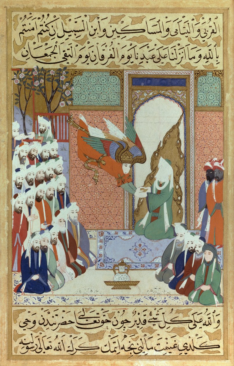 Archanioł Gabriel ujawnia 8. Surę, rozdział Koranu, miniaturę Mahometa z „Siyari Nabi” (Życie Proroka) autorstwa Ottoman School