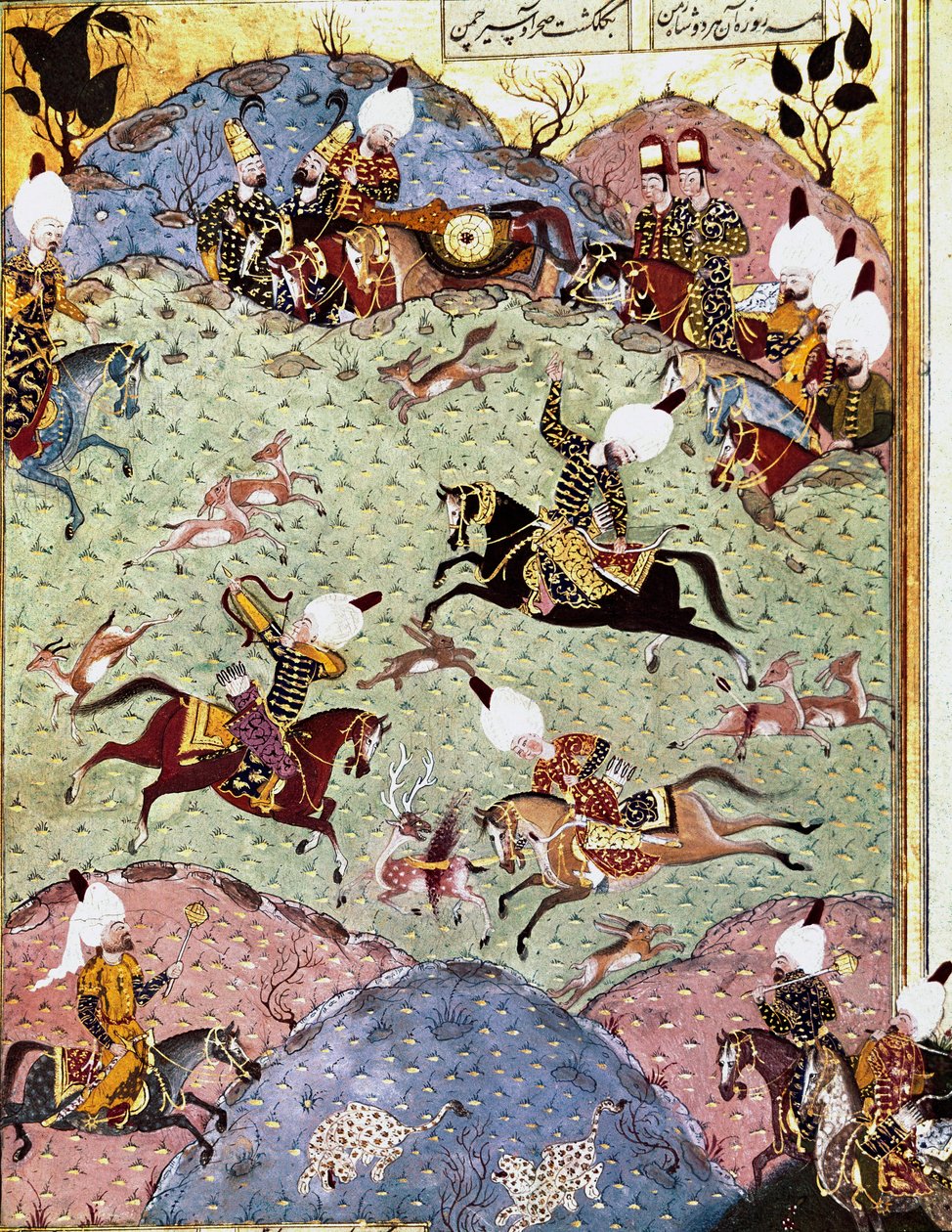 Cesarz Osmański Soliman (Suleyman) I Wspaniały (1494-1566) Miniatura myśliwska z „Suleymanname” autorstwa Arifi (ms. H.1517) 1558. Topkapi Sarayi Stambuł autorstwa Ottoman School