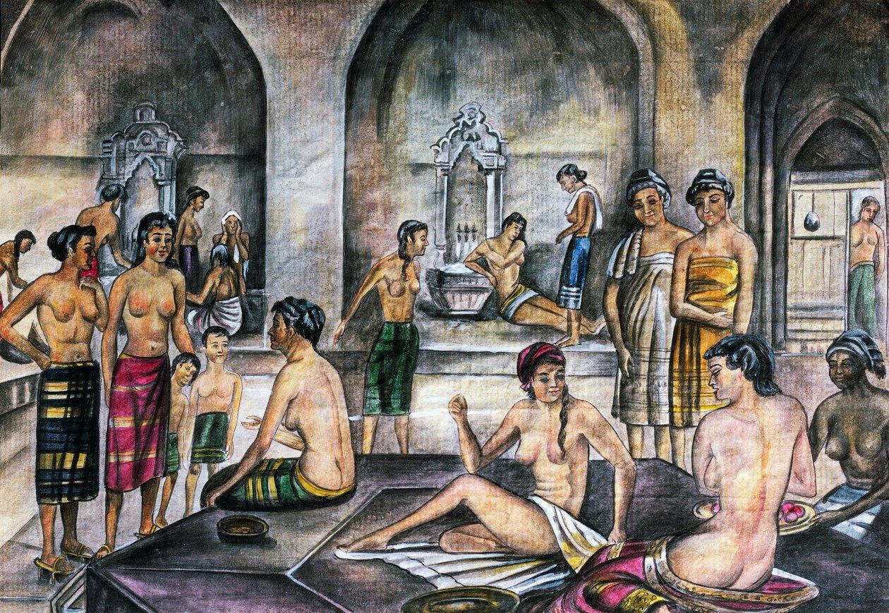 Łaźnia turecka, akwarela, cywilizacja osmańska autorstwa Ottoman School