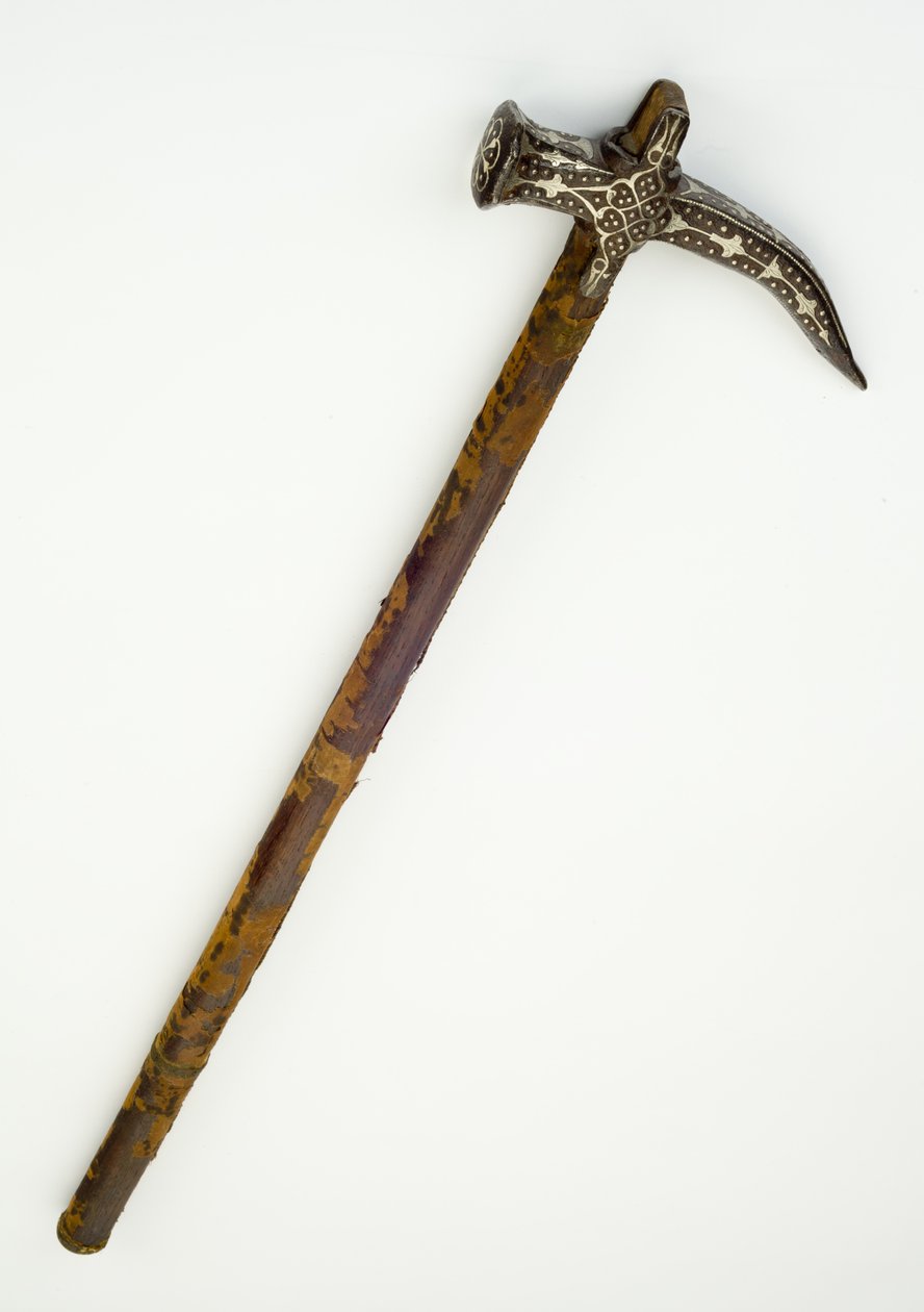 Młot wojenny, ok. 1680 (żelazo i drewno ze srebrnym drutem i tekstyliami) autorstwa Ottoman School