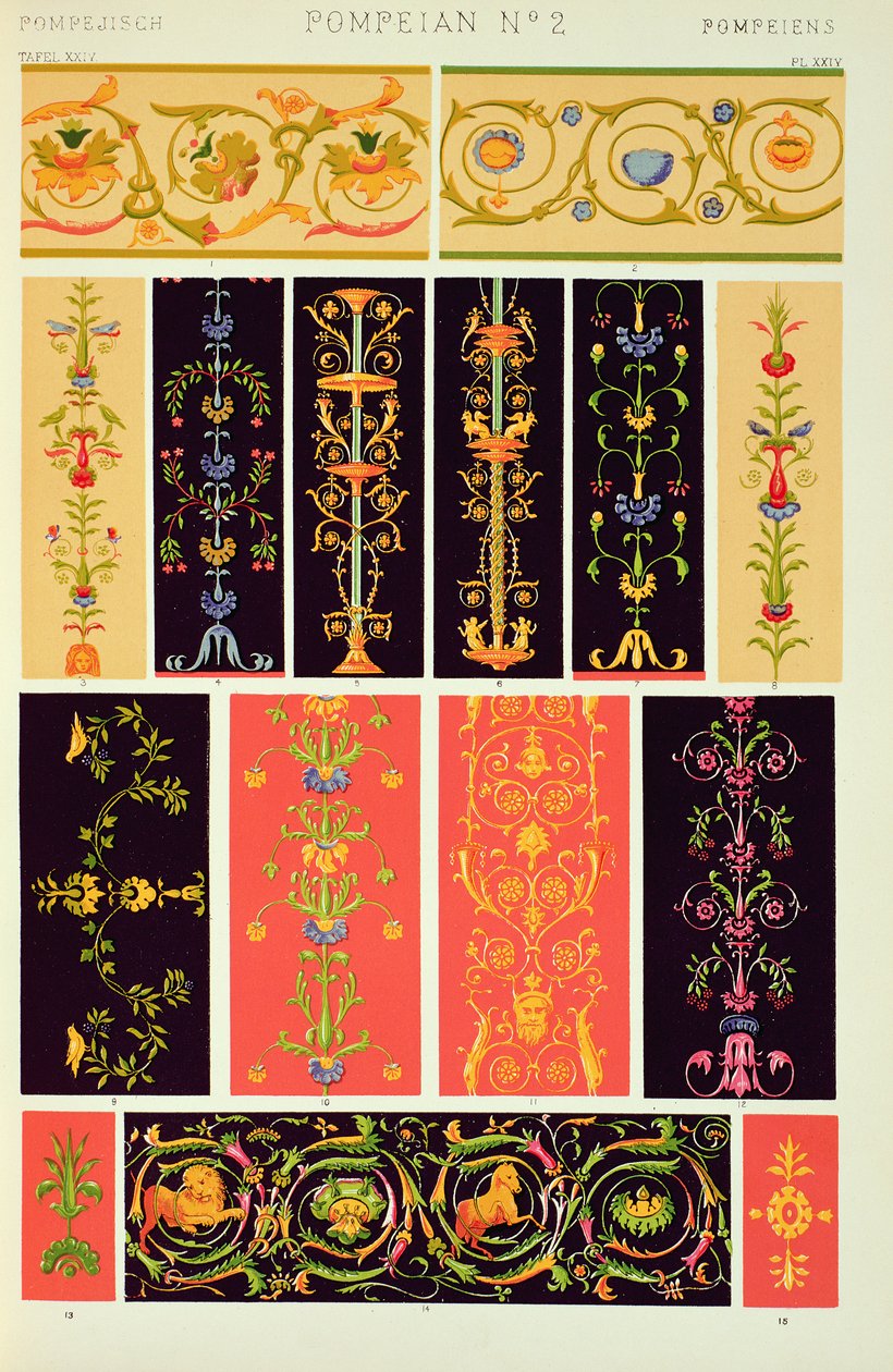 Ornament pompejański z Ch V, tablica XXIV „Gramatyka ornamentu”, 1868 autorstwa Owen Jones