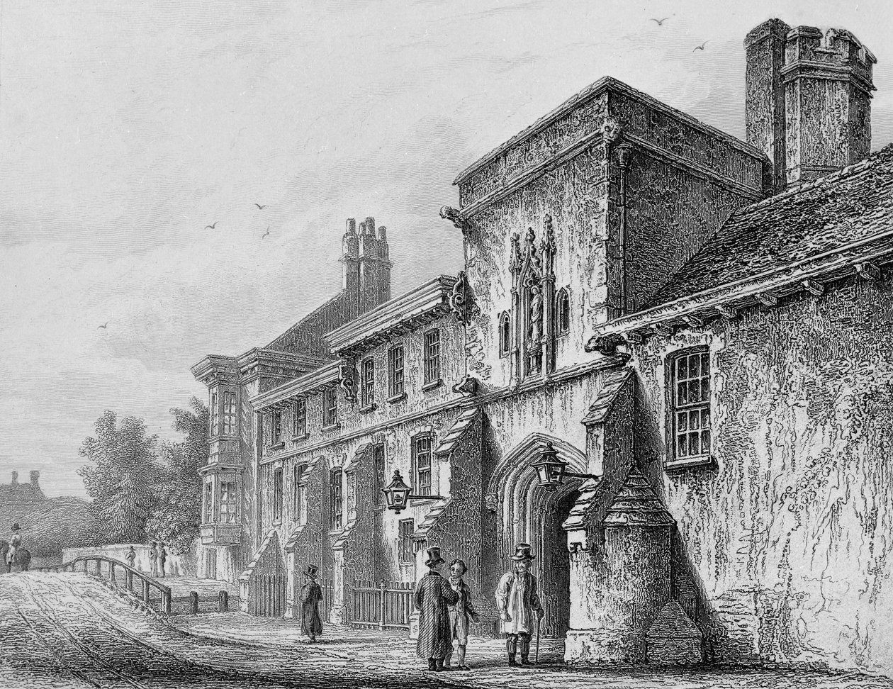 College Gate and Wardens Lodge Winchester, ok. 1830 r autorstwa Owen Brown Carter