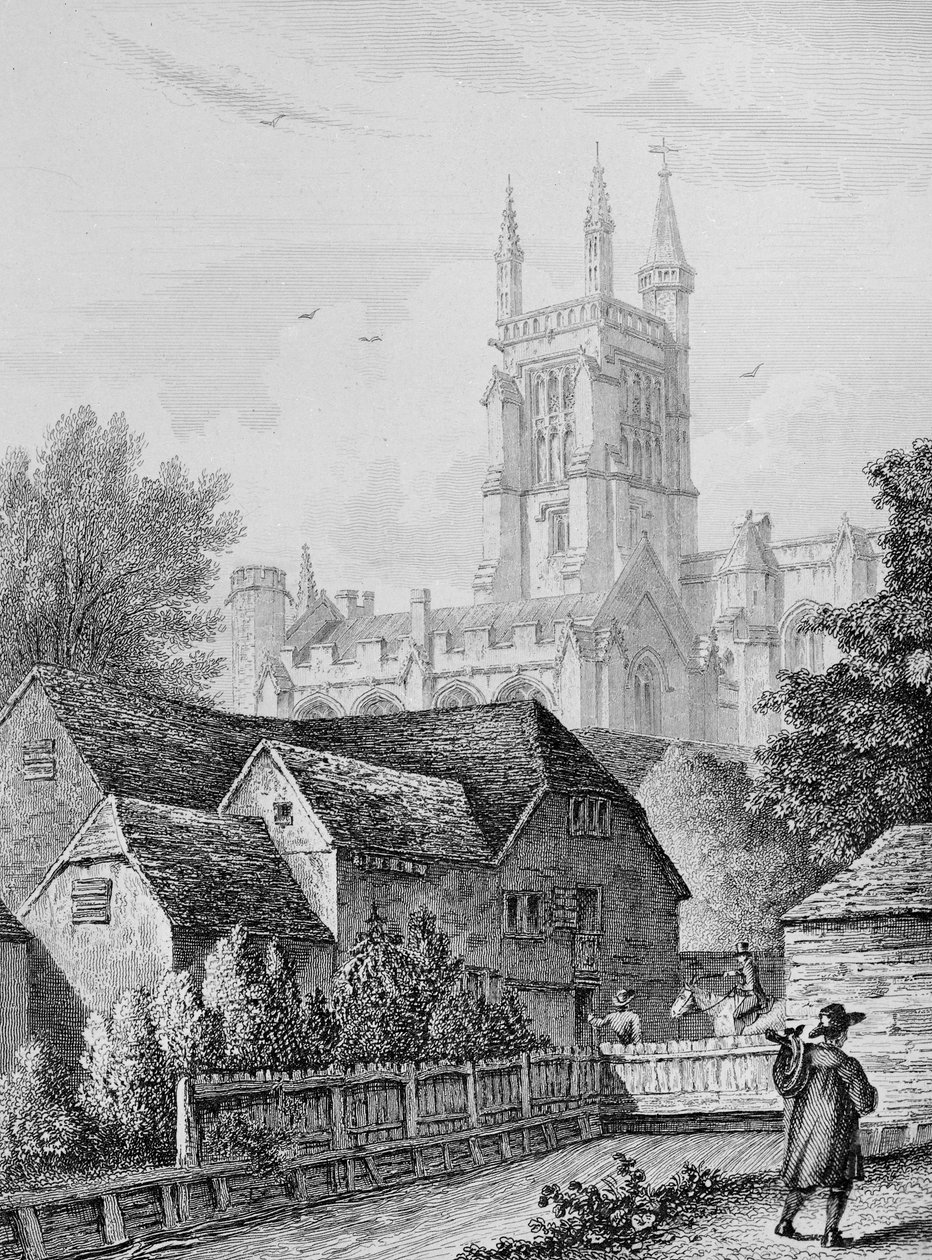 College Tower, biblioteka i młyn Winchester, ok. 1830 r. autorstwa Owen Brown Carter