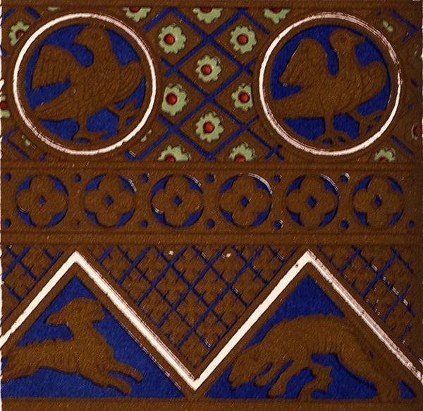 Ornament bizantyjski z emaliowanej szkatułki z „Les Arts du Moyen Ages” du Sommerarda, rozdział VII, tabliczka XXIX z „Gramatyki ornamentu” 1868 (kolor litho) autorstwa Owen Jones