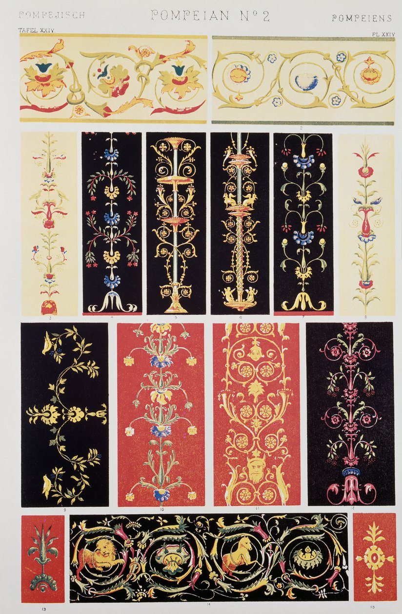 Dekoracja w stylu pompejańskim, Tabliczka XXV z Gramatyki ornamentu, Owen Jones (1809-1874), Londyn autorstwa Owen Jones