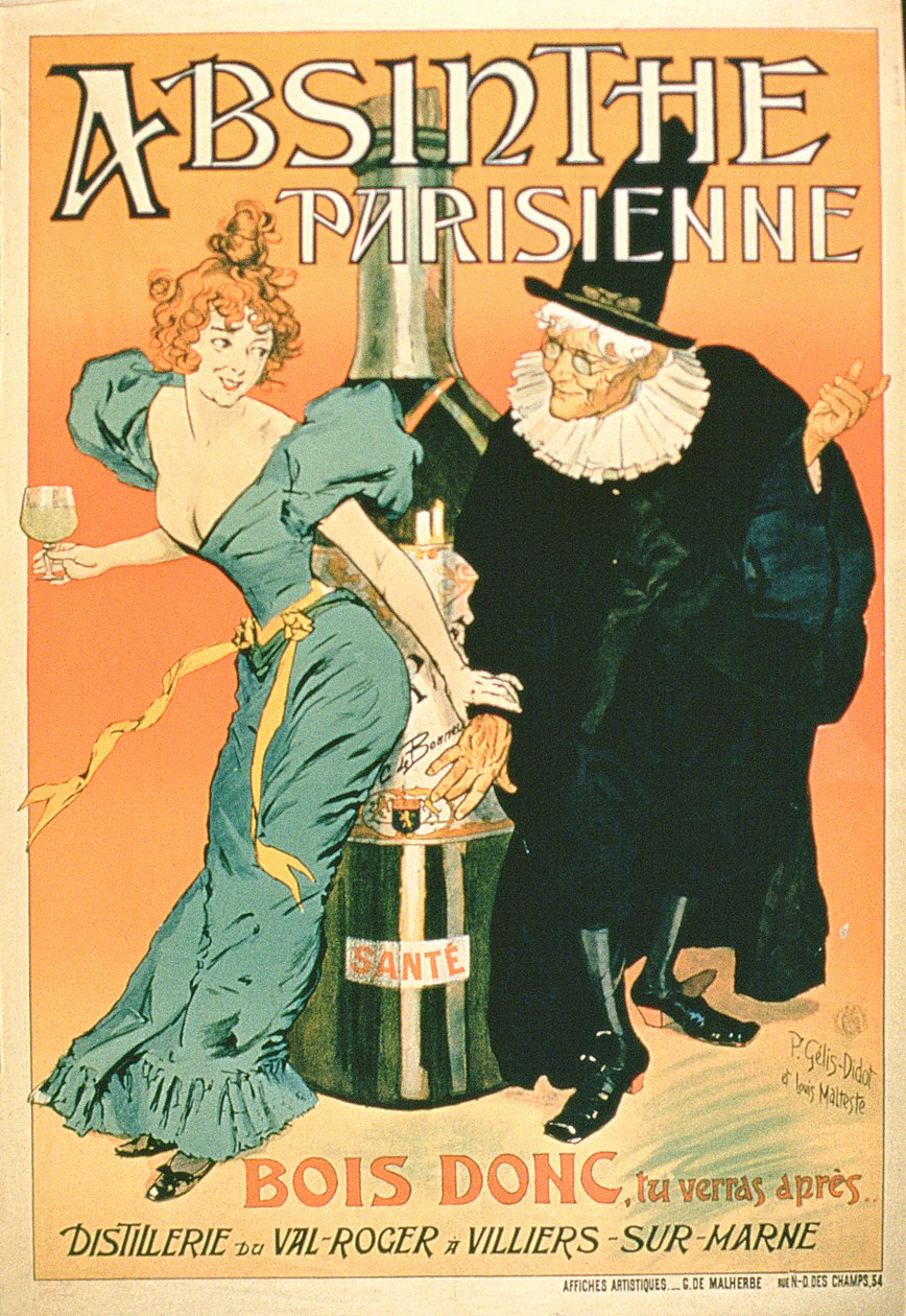 So Drink, Youll See Later, plakat reklamujący paryski Absynt autorstwa P. and Maltese Gelis Didot