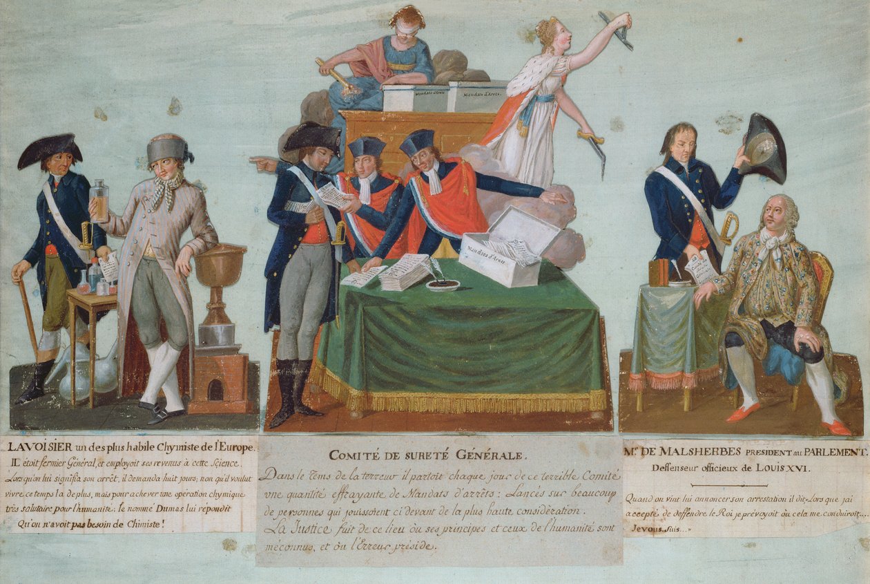 Lavoisier, Comite de Surete Generale i Malesherbes, XVIII w. (gwasz) autorstwa P. A. and J.B. Lesueur