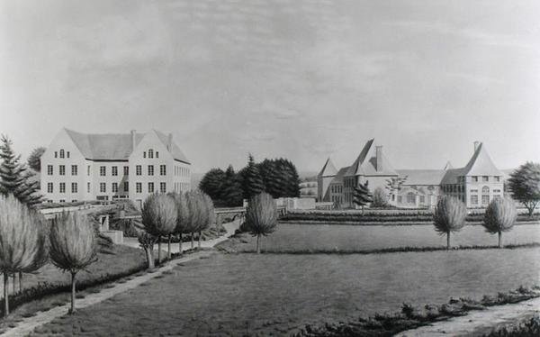 Widok na dwa młyny Angecourt, założone w 1812 r. przez barona Neuflize (wc na papierze) autorstwa P. Dujardin