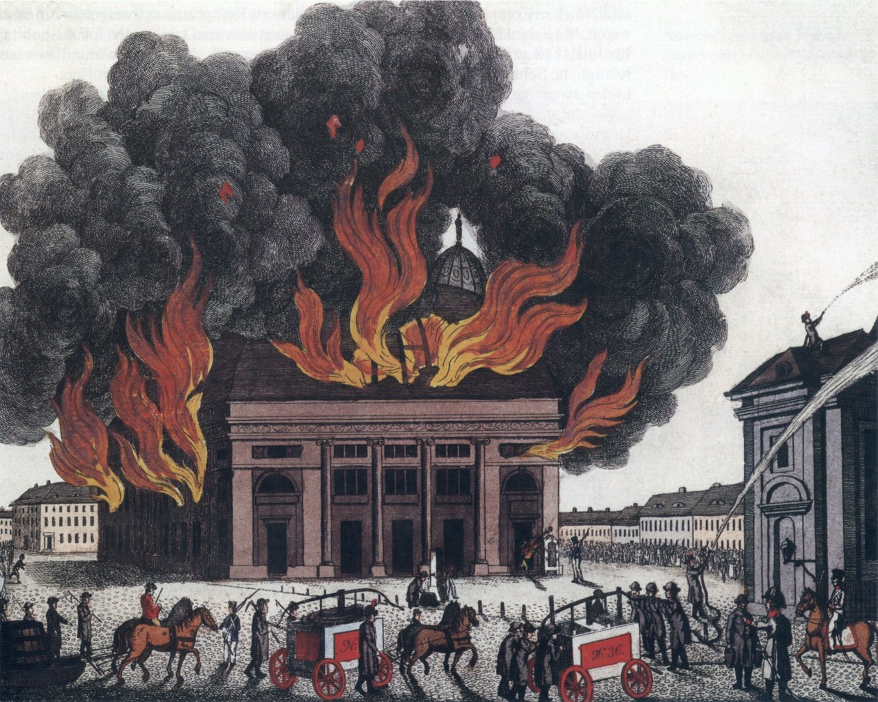 Pożar w teatrze królewskim 29 lipca 1817 r. autorstwa P. Haas