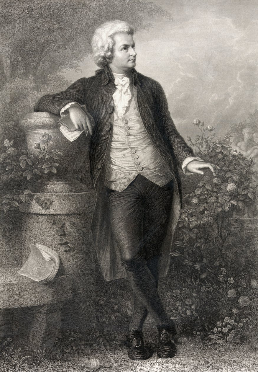 Wolfgang Amadeus Mozart, sztychowany przez Paula Barfusa (1823-95) autorstwa P. Schworer