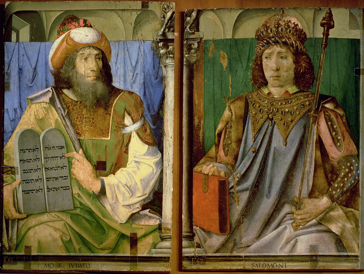 Mojżesz z Dziesięcioma Przykazaniami i Salomonem z serii portretów znamienitych ludzi autorstwa P. Joos van Gent and Berruguete