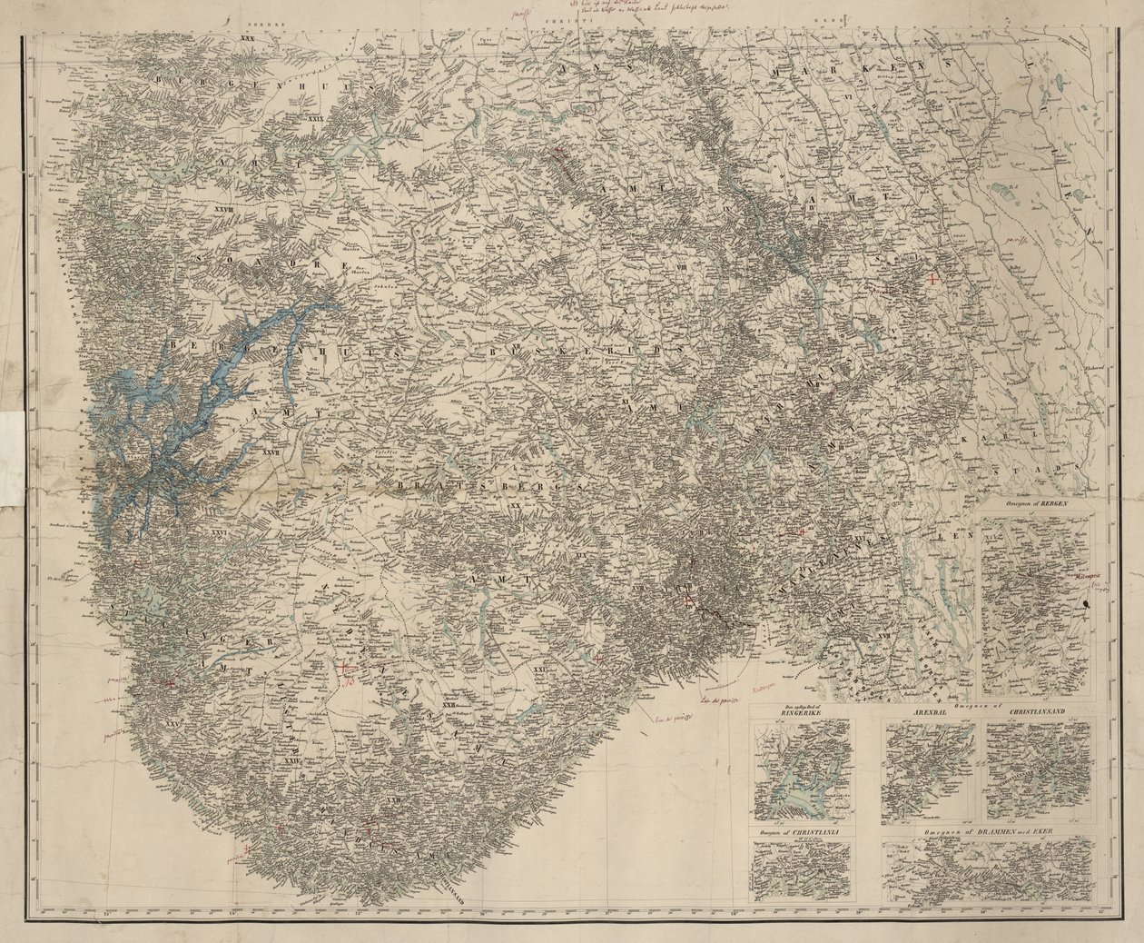 Mapa południowej Norwegii, nie tytuł autorstwa P.A. Munch