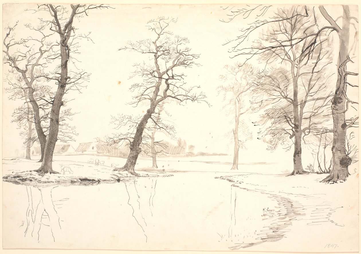 Strumień przez las Breelde w pobliżu Usserød. autorstwa P.C. Skovgaard