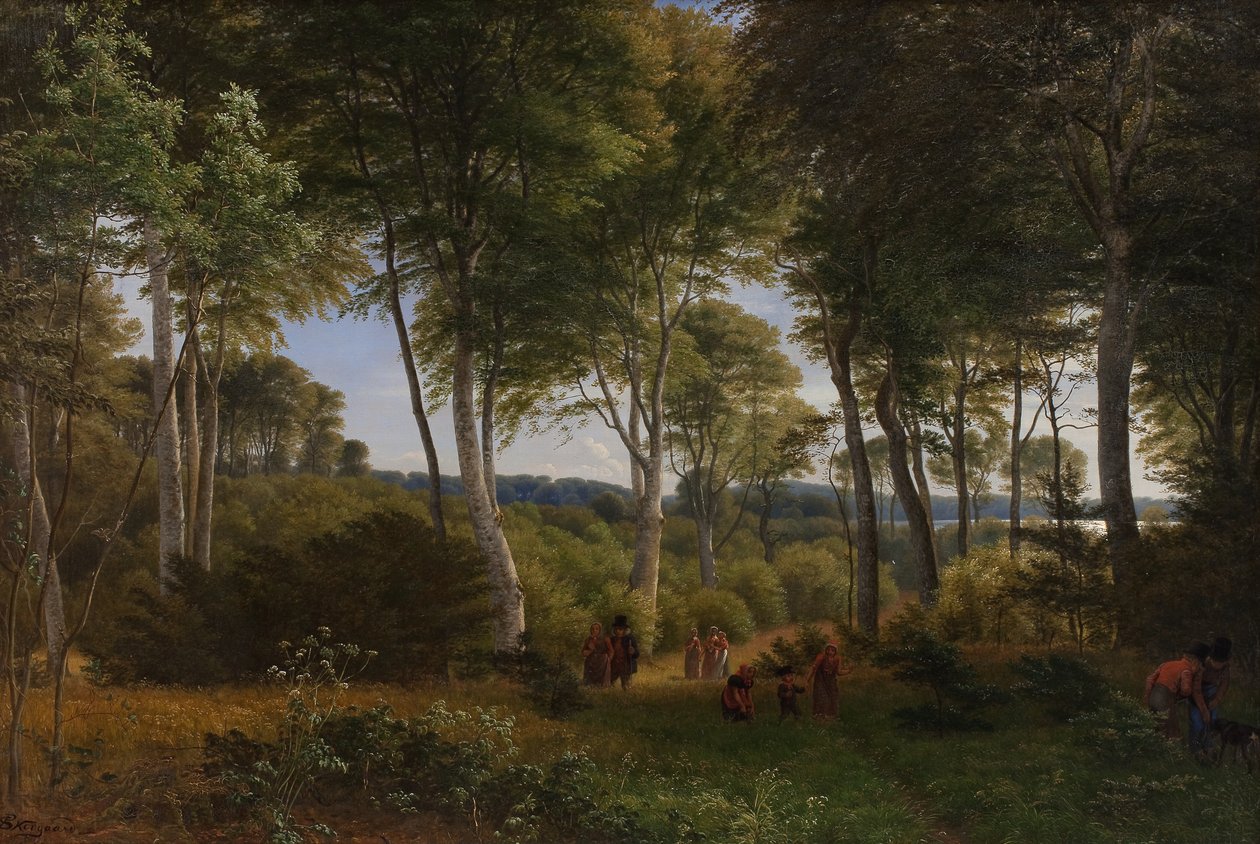 Delhoved Wood w pobliżu jeziora Skarre, Zelandia. Światło popołudniowe autorstwa P.C. Skovgaard