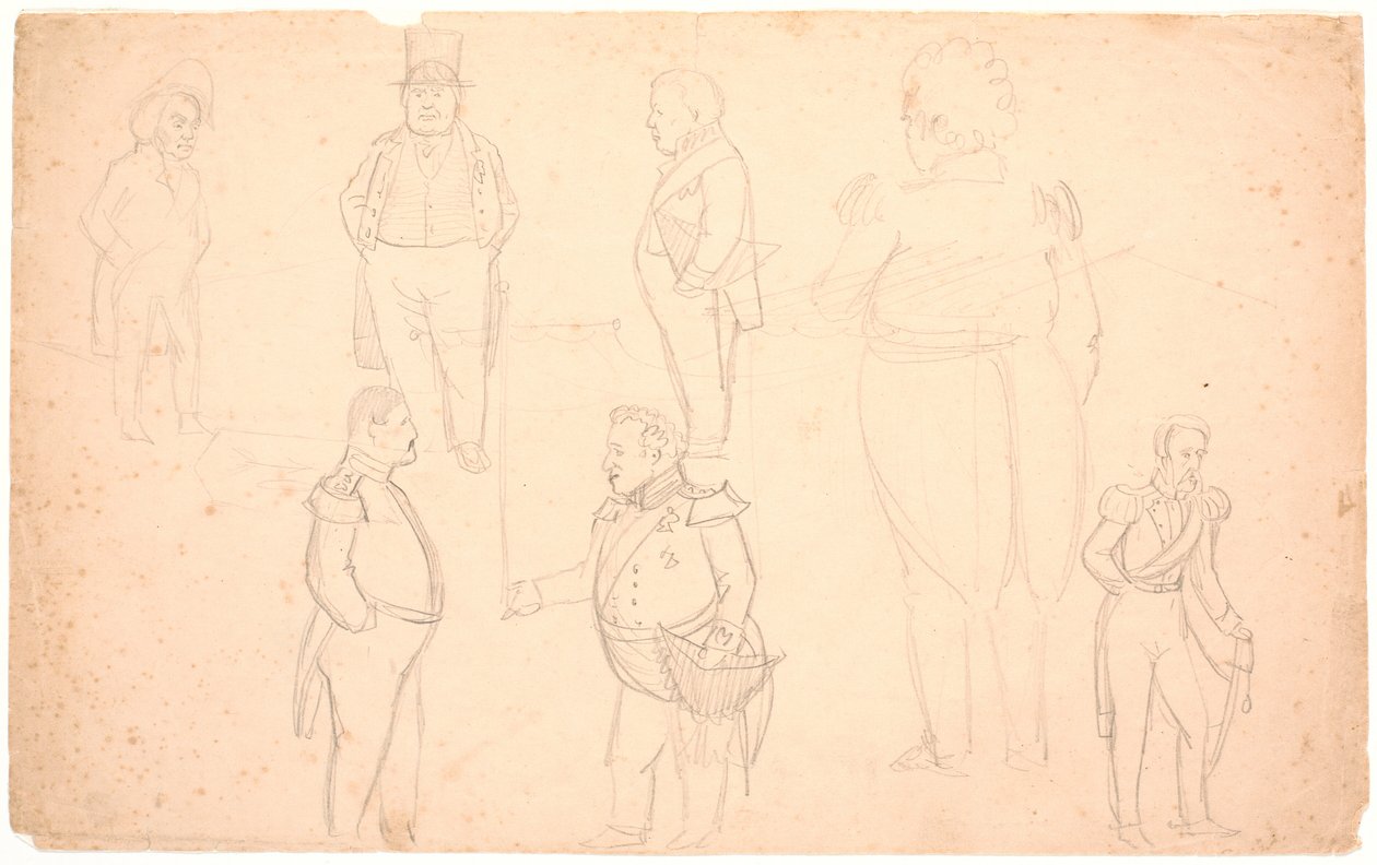 Karykatura m.in. JAK. Ørsted, Fryderyk VII, Christian VIII i prawdopodobnie Fryderyk VI. autorstwa P.C. Skovgaard