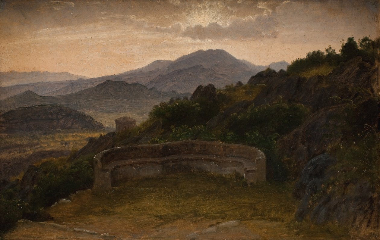 Krajobraz w pobliżu Subiaco. Zachód słońca autorstwa P.C. Skovgaard