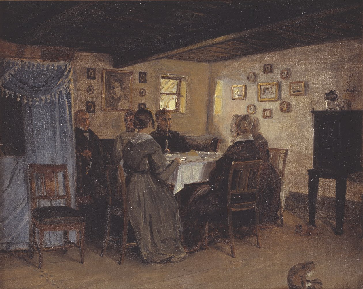 Przyjaciele i rodzina artysty przy stole. Vejby, Północna Zelandia autorstwa P.C. Skovgaard