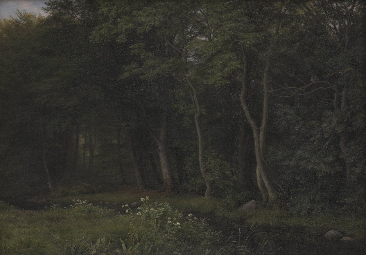 Zmierzch w lesie w pobliżu Iselingen Manor, Zelandia autorstwa P.C. Skovgaard