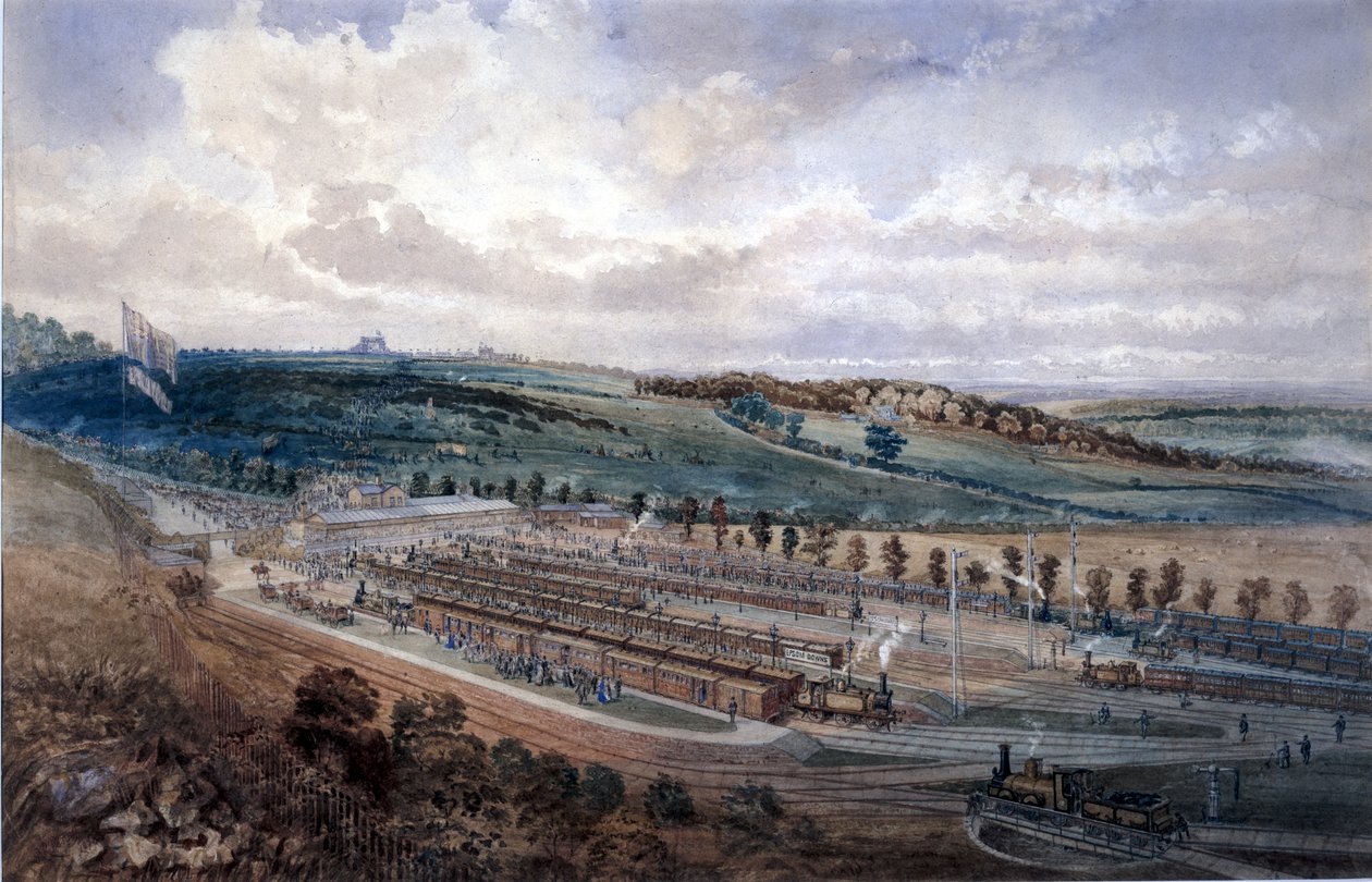 Stacja Epsom w dzień Derby, 1878 (wc na papierze) autorstwa P.R. Perry