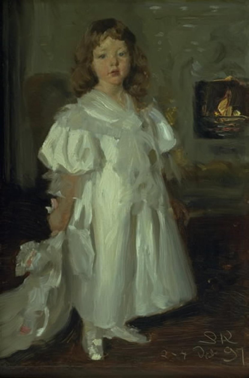 Mała dziewczynka, Helga Melchior, w długiej sukni autorstwa Peder Severin Krøyer