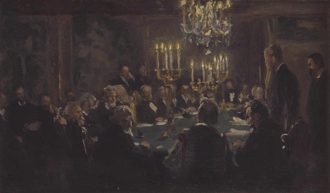 Szkic kompozycji do „Spotkania w Towarzystwie Nauk” w Towarzystwie Nauk autorstwa Peder Severin Krøyer