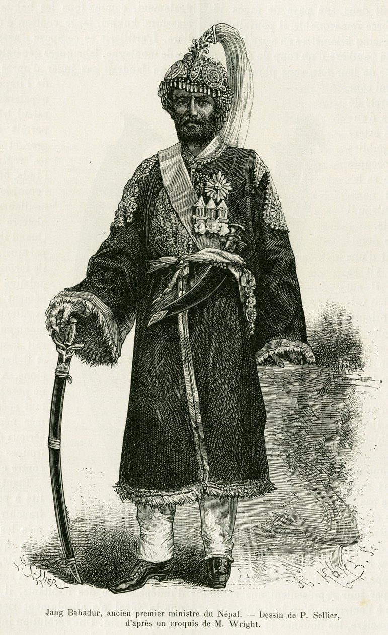 Jang Bahadur (1816-1877), premier Nepalu. Grawer P.Selliera ilustrujący opowiadanie „Podróż do Nepalu” dr. Gustave
