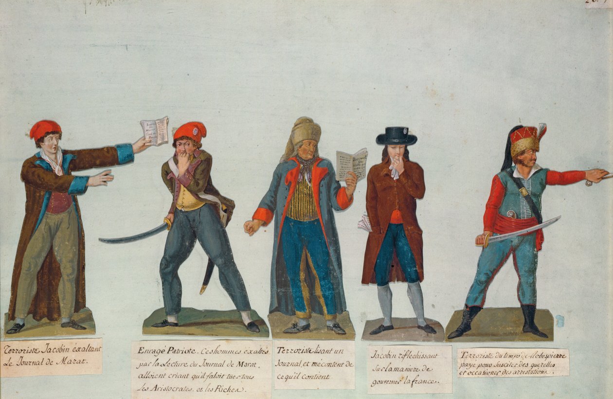 Jakobini i terroryści w okresie panowania terroru (1793-4) podczas rewolucji francuskiej (gwasz) autorstwa P. A. and J.B. Lesueur