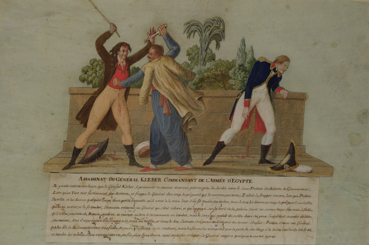 Zabójstwo generała Klebera przez fanatyka, 14 czerwca 1800 (gwasz) autorstwa P. A. and J.B. Lesueur